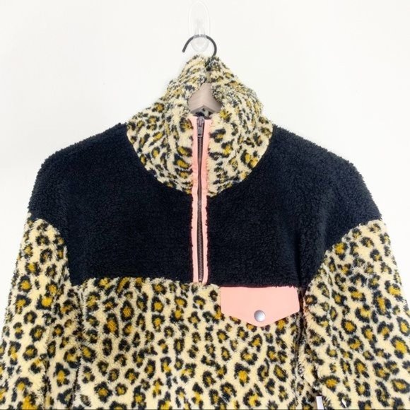 NWT BP. Leopard Print Colorblock Fleece Lng Sleeve Half Zip Pullover Small - Picture 5 of 11